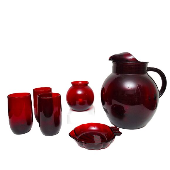 Vintage Art Deco Roly Poly Royal Ruby 96oz Pitcher by Anchor Hocking - Picture 6 of 6